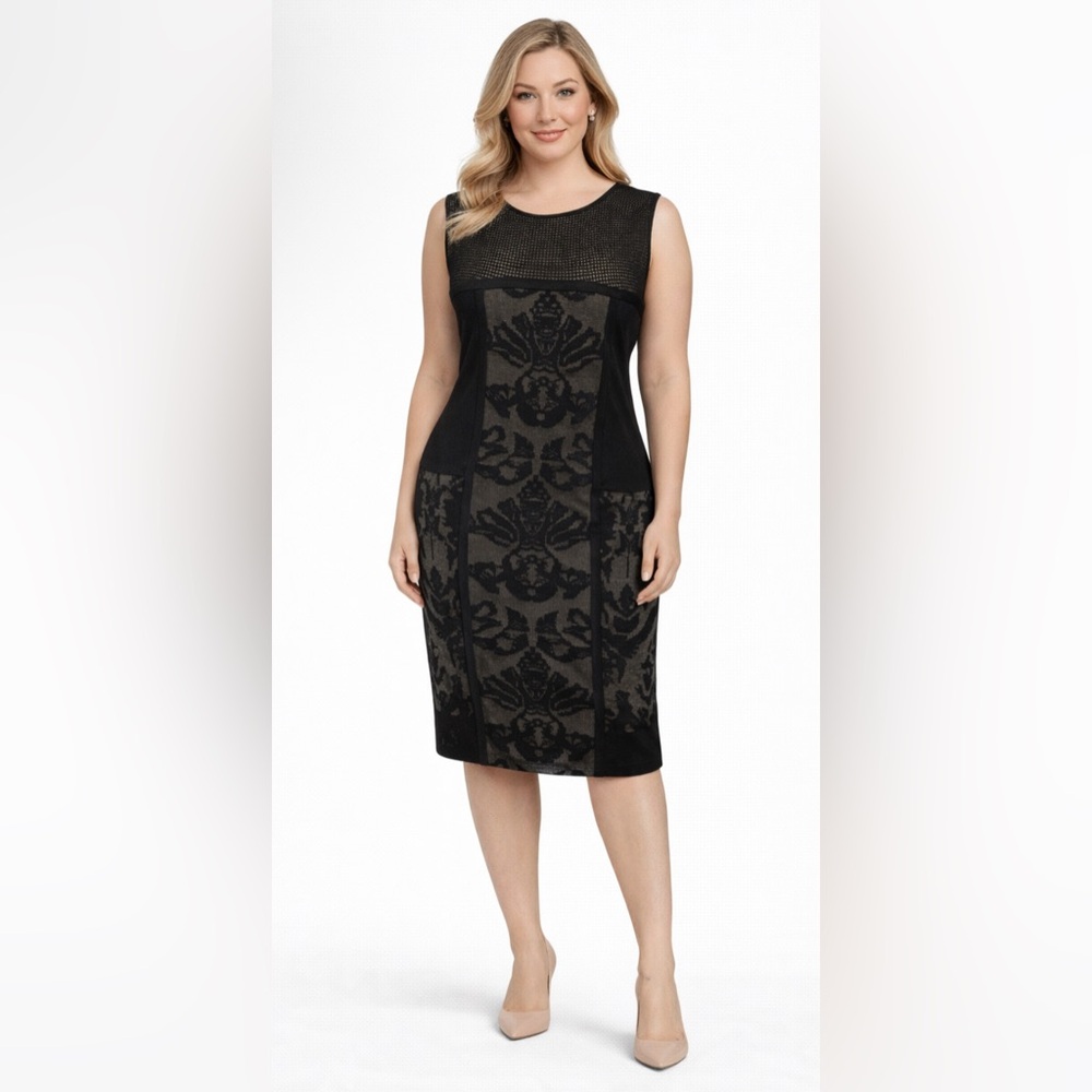 ETCETERA Dress Black L Large 10 12 14 Stretch Sheath Career Church